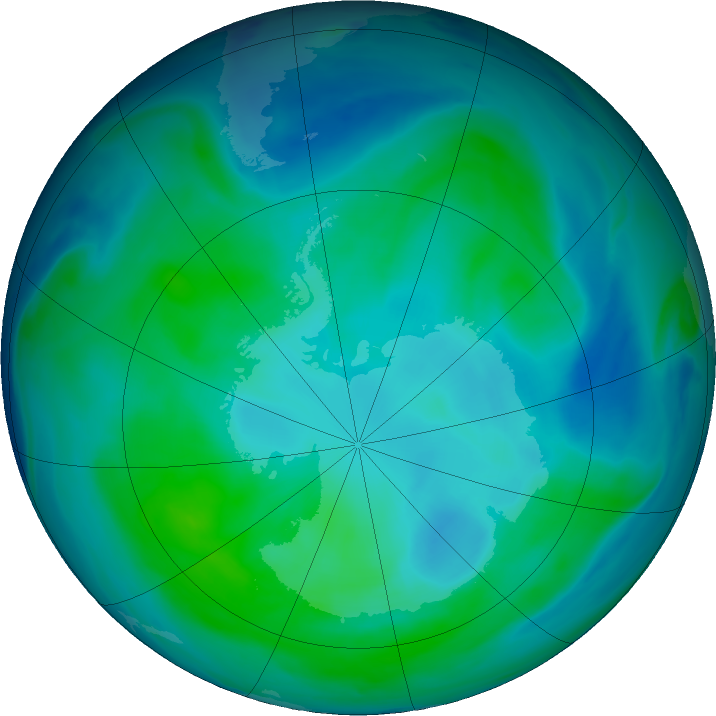 Antarctic ozone map for 16 February 2024